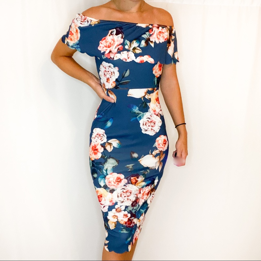 Floral Midi Dress in Blue